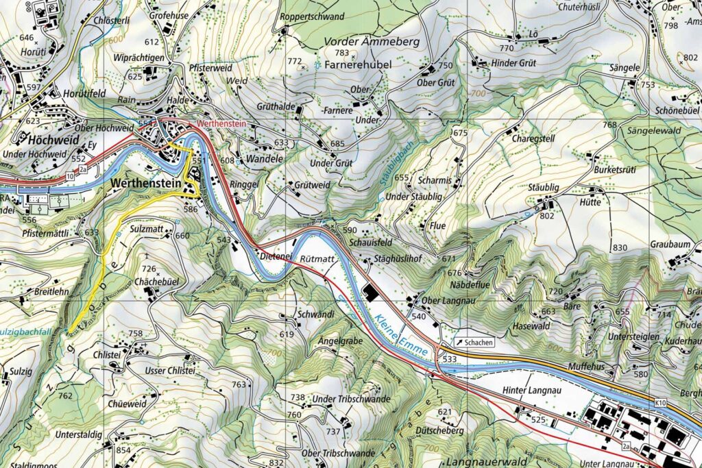 Wanderkarteausschnitt zum Wasserfall Sulzigbachfall beim Kloster Werthenstein